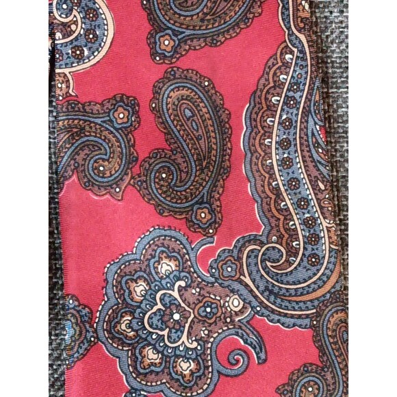 Tie 70s 80s 90s Y2K Mens Sha Re Silk Red Paisley 4 Wide 59 Long - Picture 2 of 6
